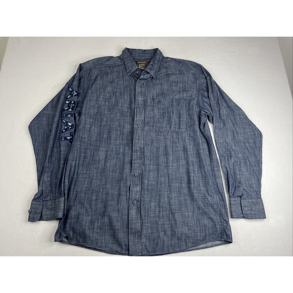 Ariat Men's Team Logo Chambray Classic Fit Shirt L - Blue 100% Cotton 10046310